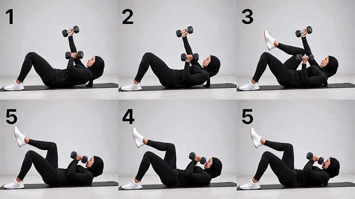 ۹. کرانچ مورب با دمبل (Oblique Crunch)